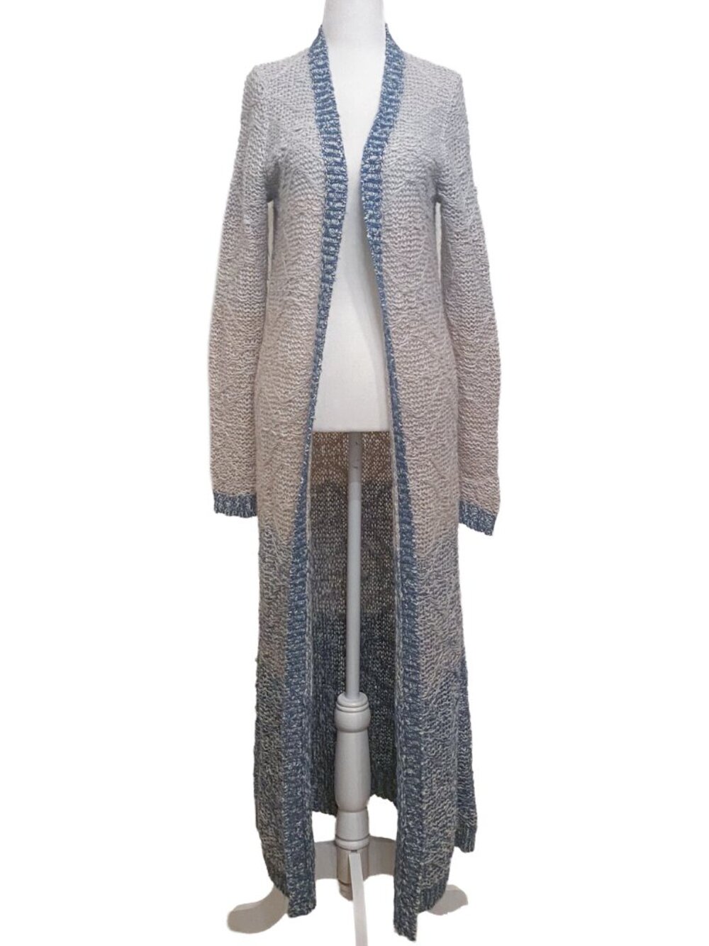 Moth Anthropologie Blue & Gray Long Duster Cardigan Size S Cozy Coastal Grandma